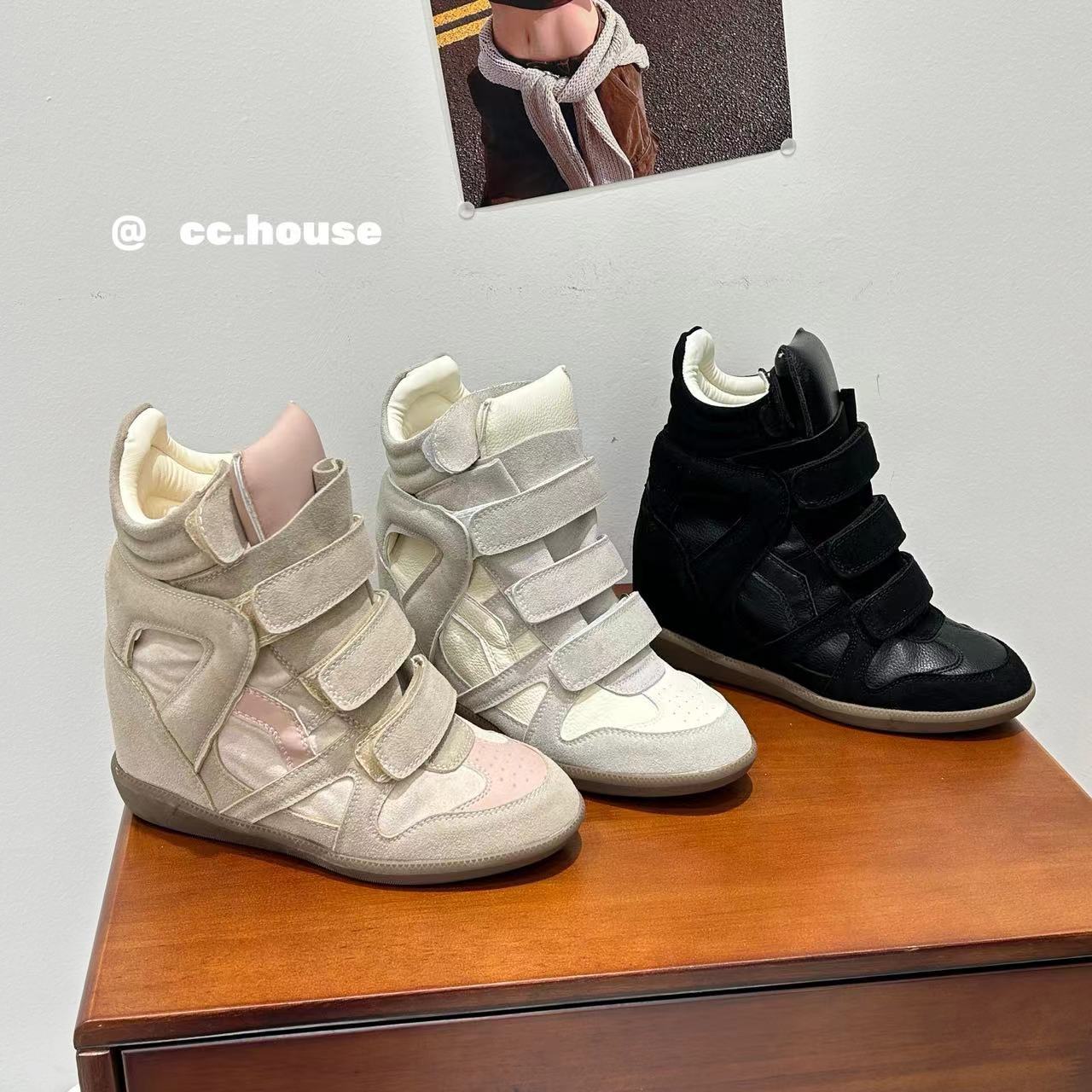 Velcro Sew On - Beige Color Block Hidden Wedge Heel