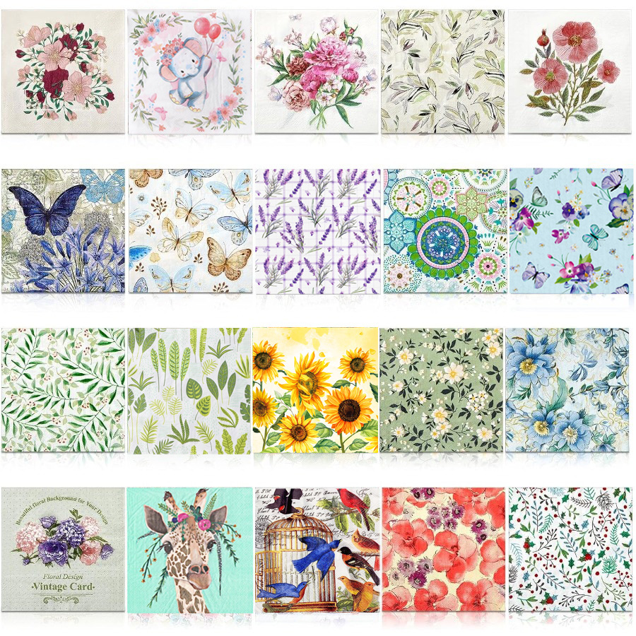 Pattern Tissue Paper - 20Pcs Floral Decoupage Paper Napkins Butterfly