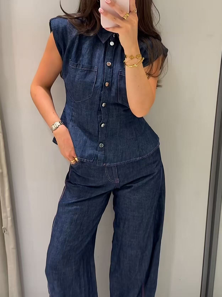TFMLN Women Denim Pant Set Chi – Shoulder Pad Set In recenzja i cena