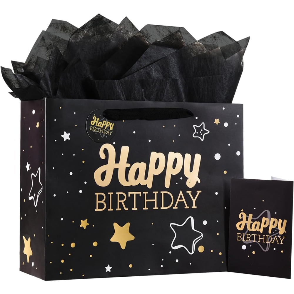 Black Birthday Gift Bag Set fo – Pattern Tissue Paper recenzja i cena