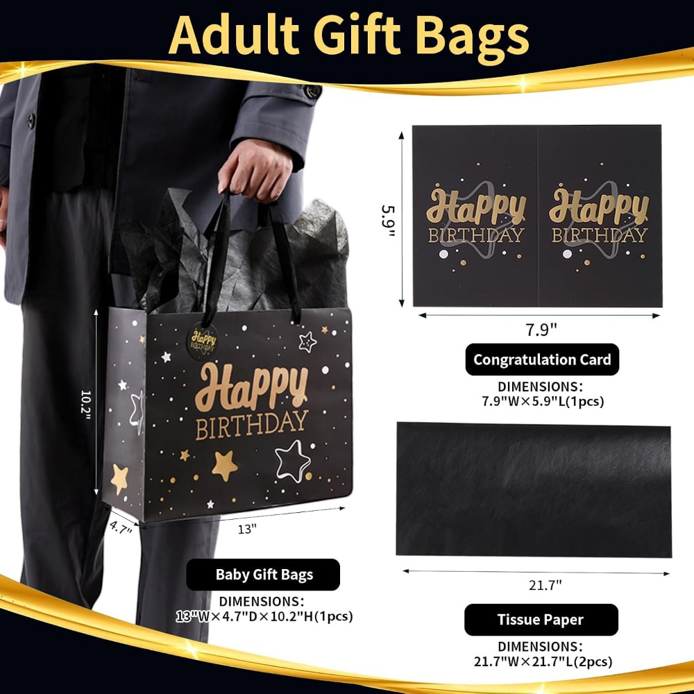 Black Birthday Gift Bag Set fo – Pattern Tissue Paper recenzja i cena