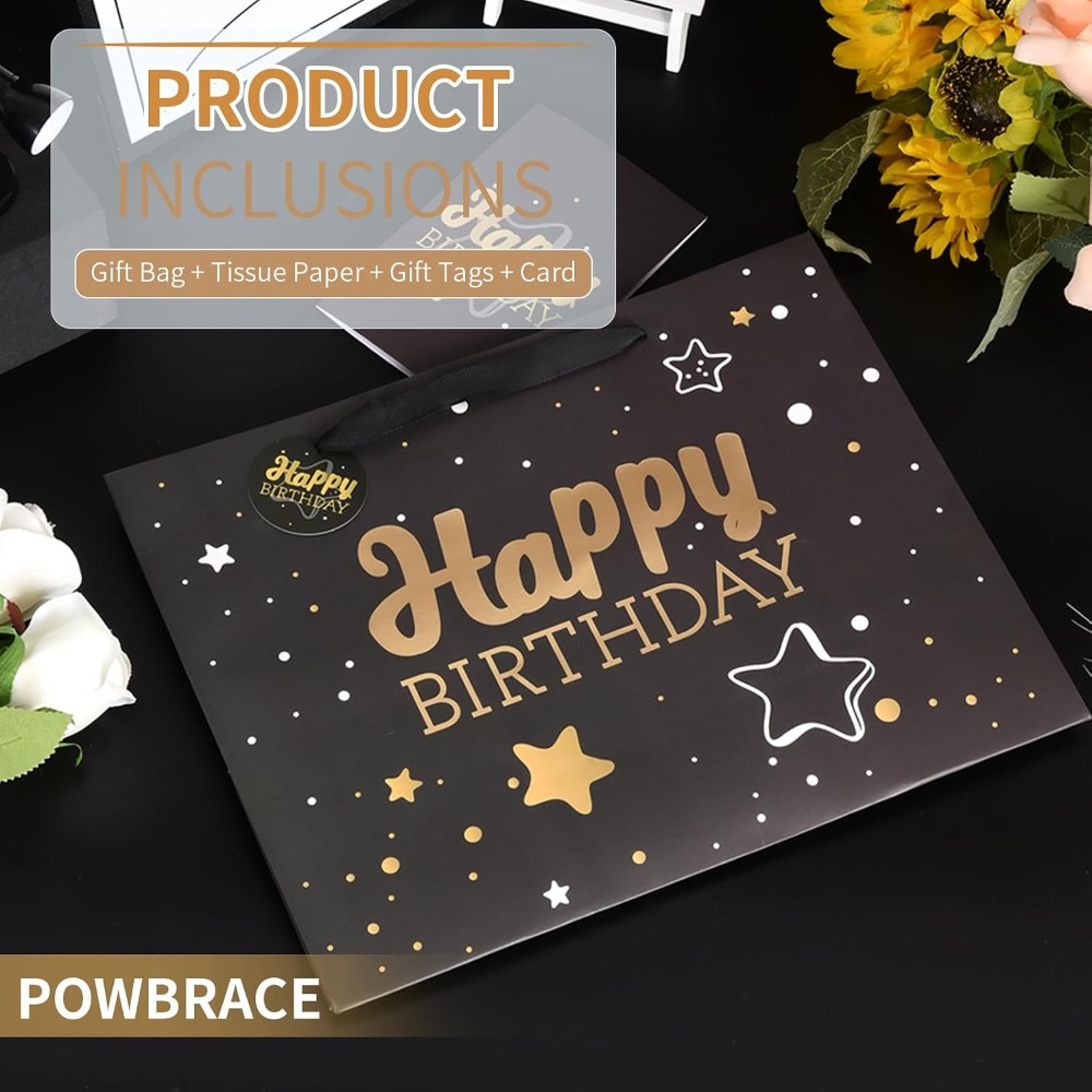 Black Birthday Gift Bag Set fo – Pattern Tissue Paper recenzja i cena