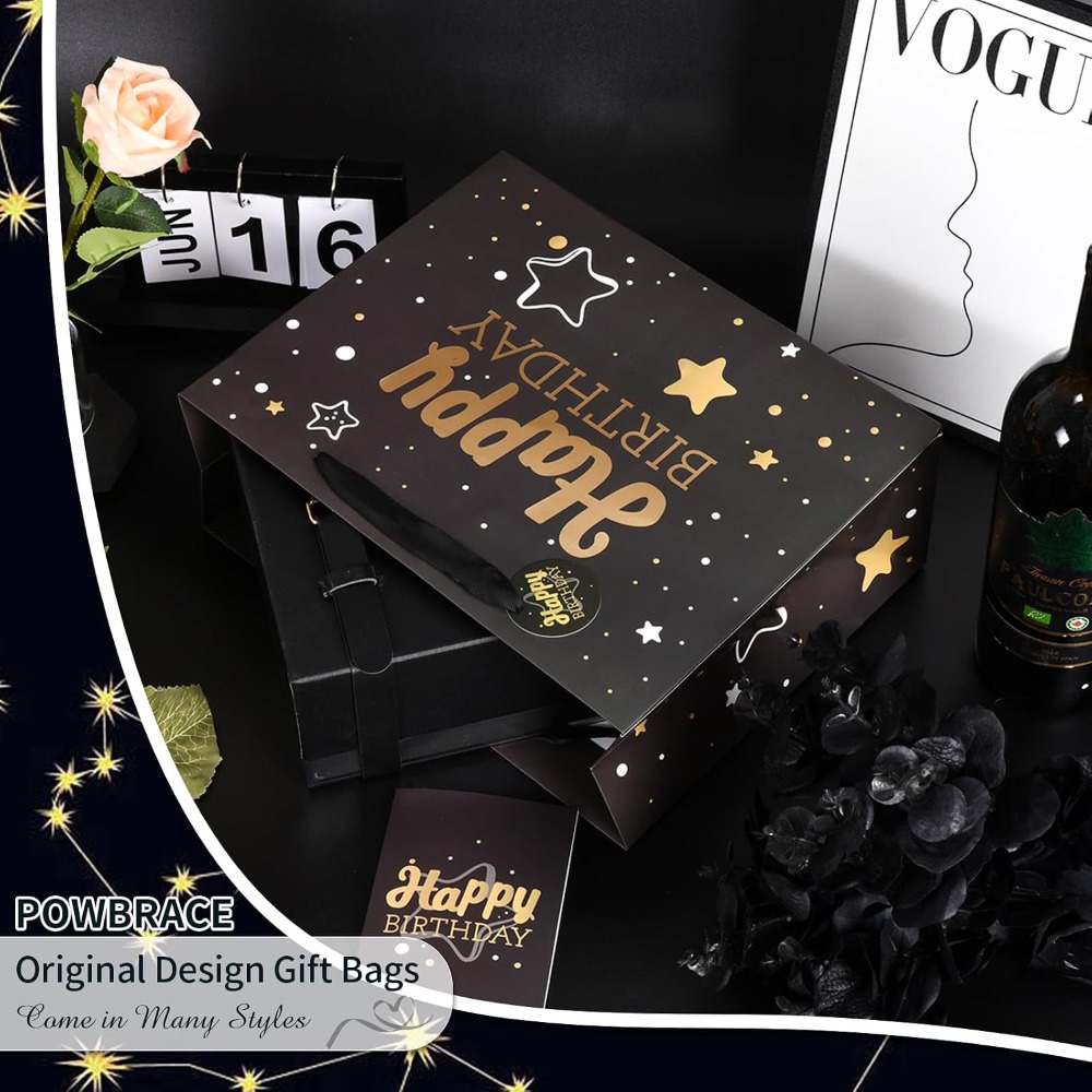 Black Birthday Gift Bag Set fo – Pattern Tissue Paper recenzja i cena