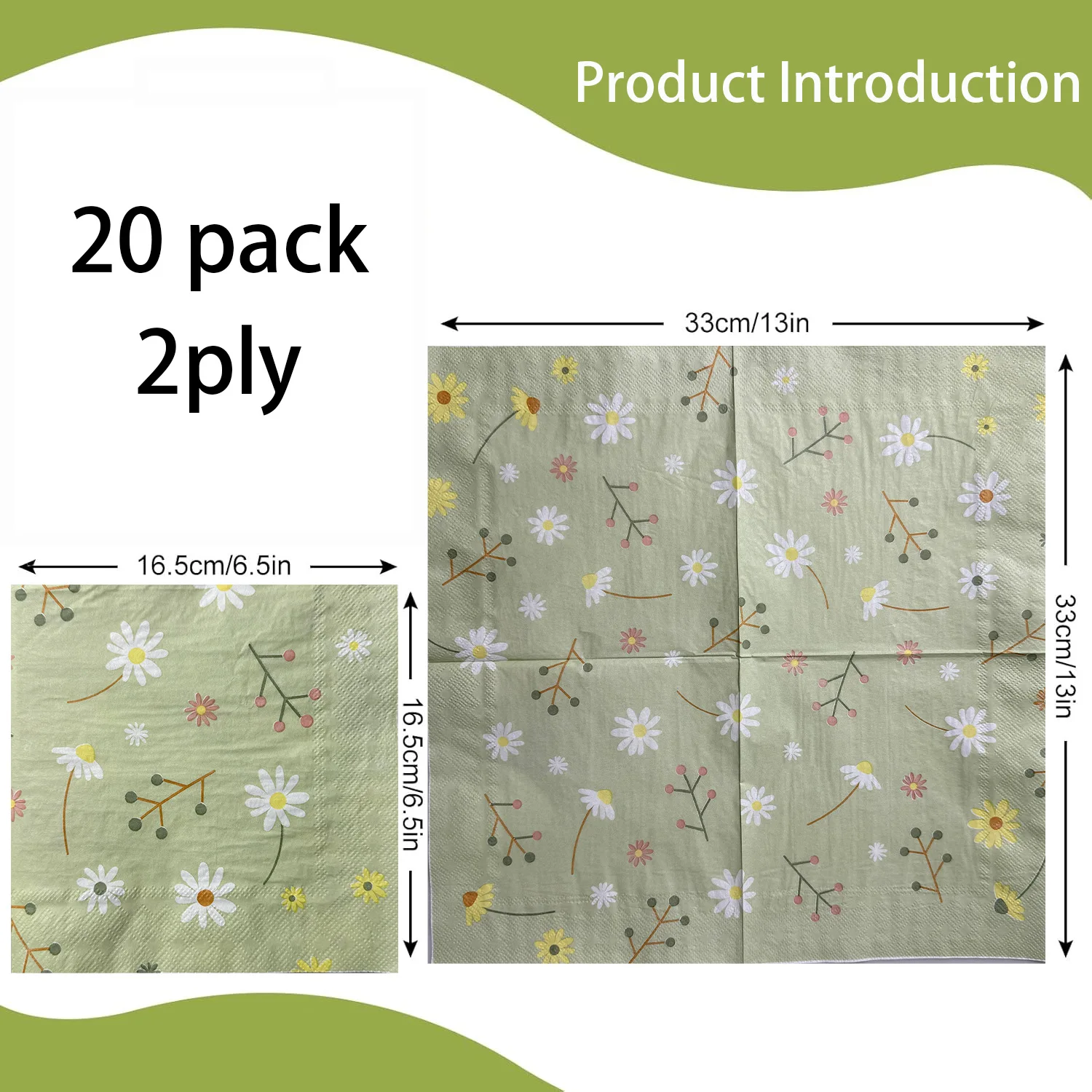 Chamomile Printed Napkin Green – Pattern Tissue Paper recenzja i cena