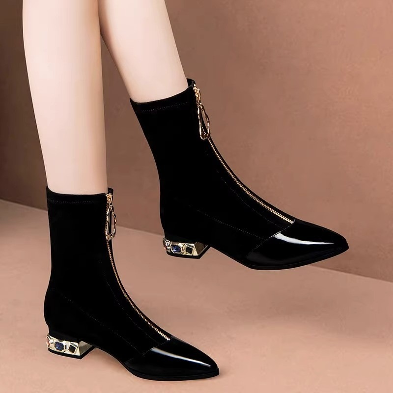 Women Shiny Sequin Ankle Boots – Sewing Front Zipper recenzja i cena