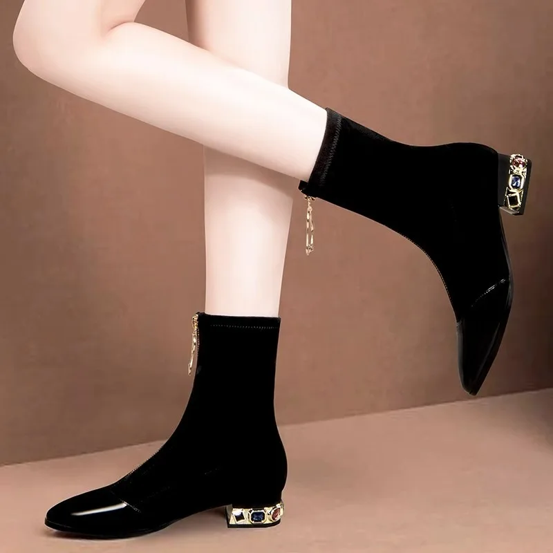 Women Shiny Sequin Ankle Boots – Sewing Front Zipper recenzja i cena
