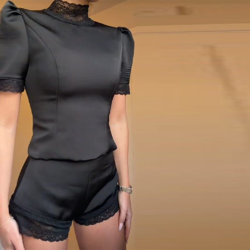 New Satin Lace Edge Top Short  – Shoulder Pad Set In recenzja i cena