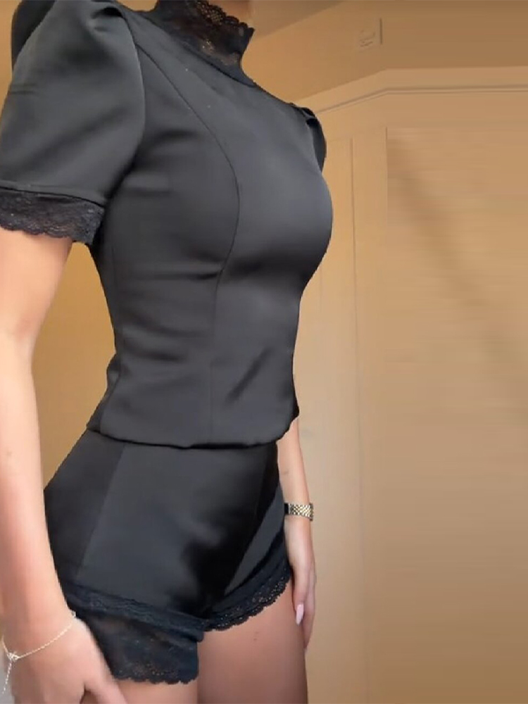 New Satin Lace Edge Top Short  – Shoulder Pad Set In recenzja i cena